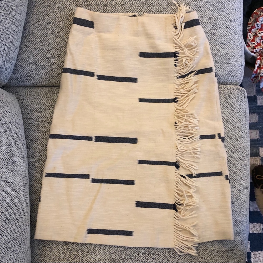 Tory Burch beige and navy midi skirt